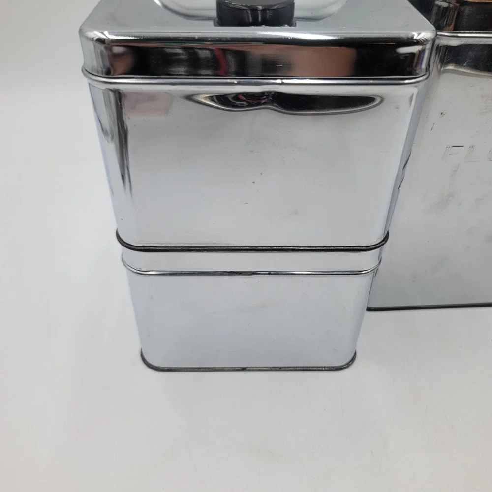 VTG Kreamer Ware Chrome Kitchen Canister Set 4pc Mid Century Retro Metal